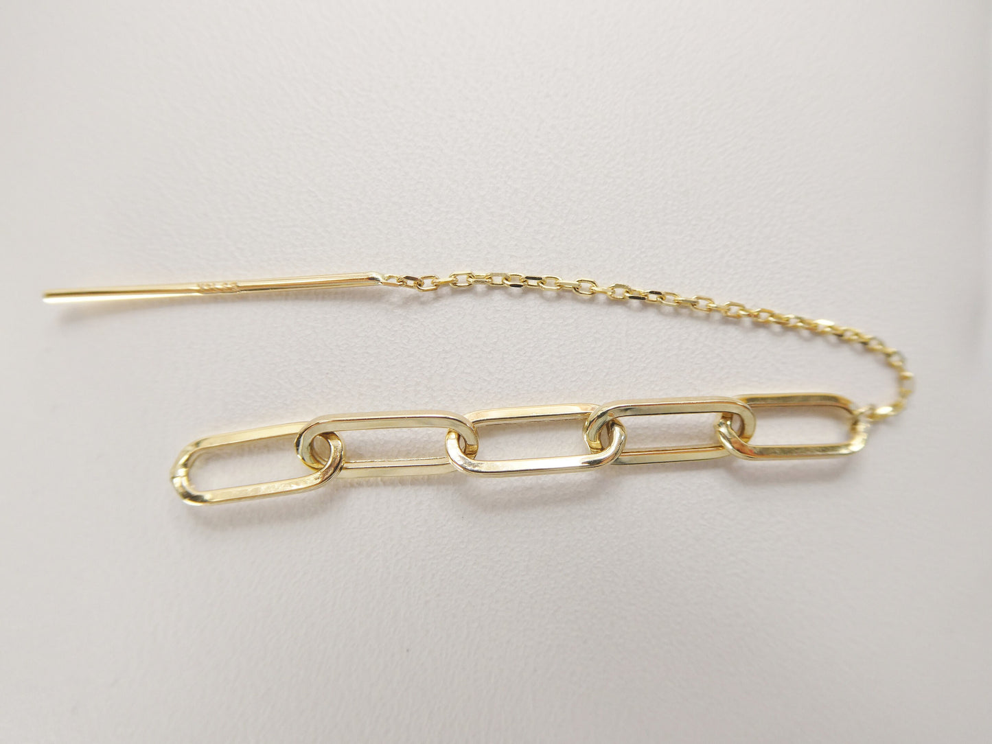 14k real solid yellow gold paperclip long dangling earring