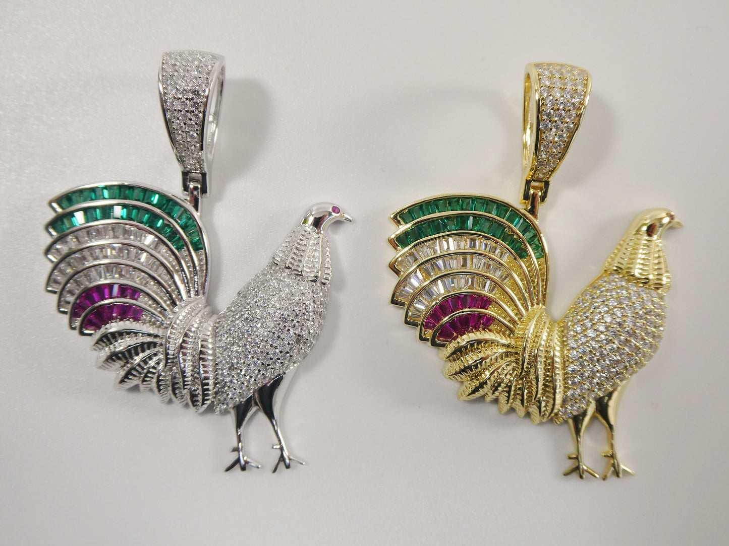 real 925 sterling silver colorfully large rooster pendent