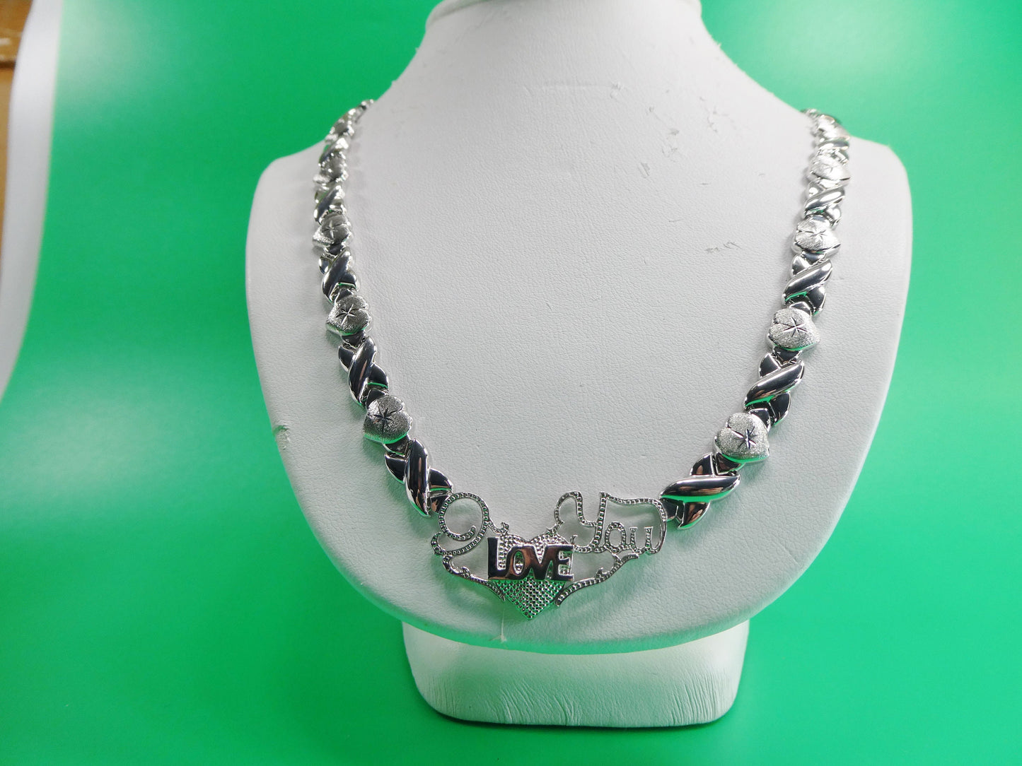 925 real sterling silver I love you xoxo hugs and kisses stampato 14k white gold tone color