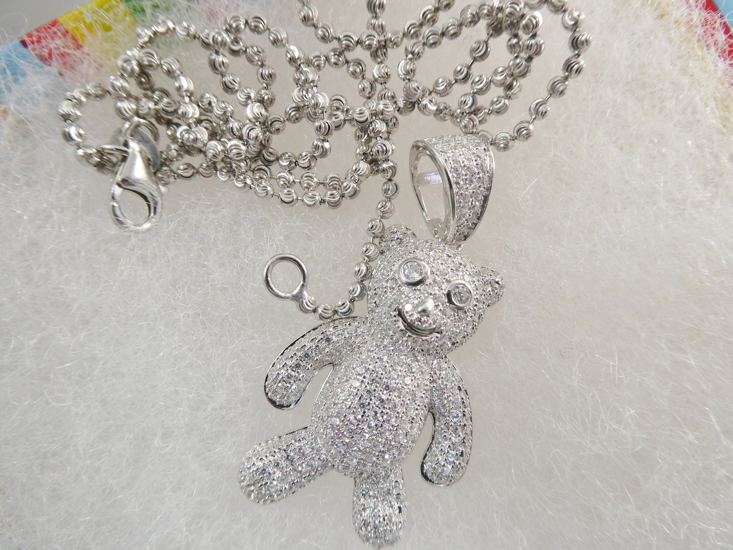 real 925 sterling silver teddy bear pendent and 2mm 18 inch moon cut chain