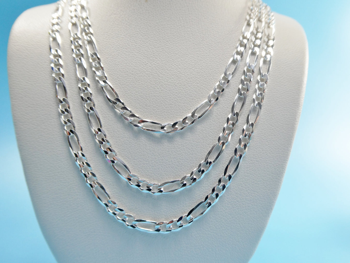 real 925 sterling silver 3.5mm Italian concave figaro solid chain lobster lock clasp