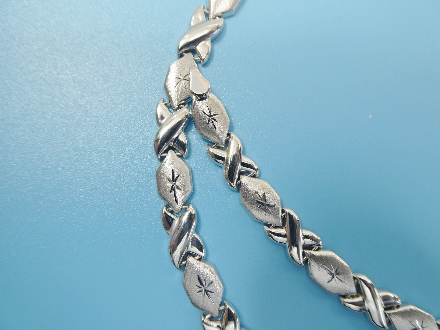 real 925 sterling silver double heart stampato set / necklace/ bracelet 14k white gold color finish