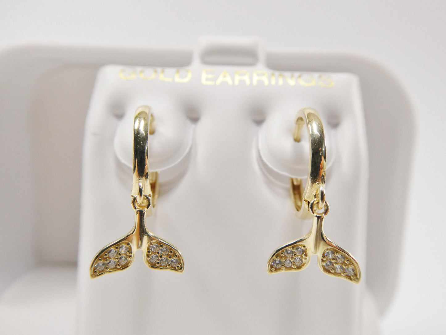 real 10k solid yellow gold whale tail hoop huggie earrings