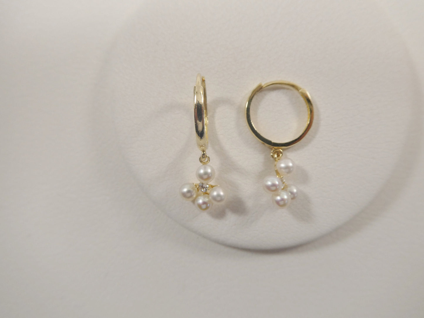 10k real yellow gold pearl dangle plain huggie earrings