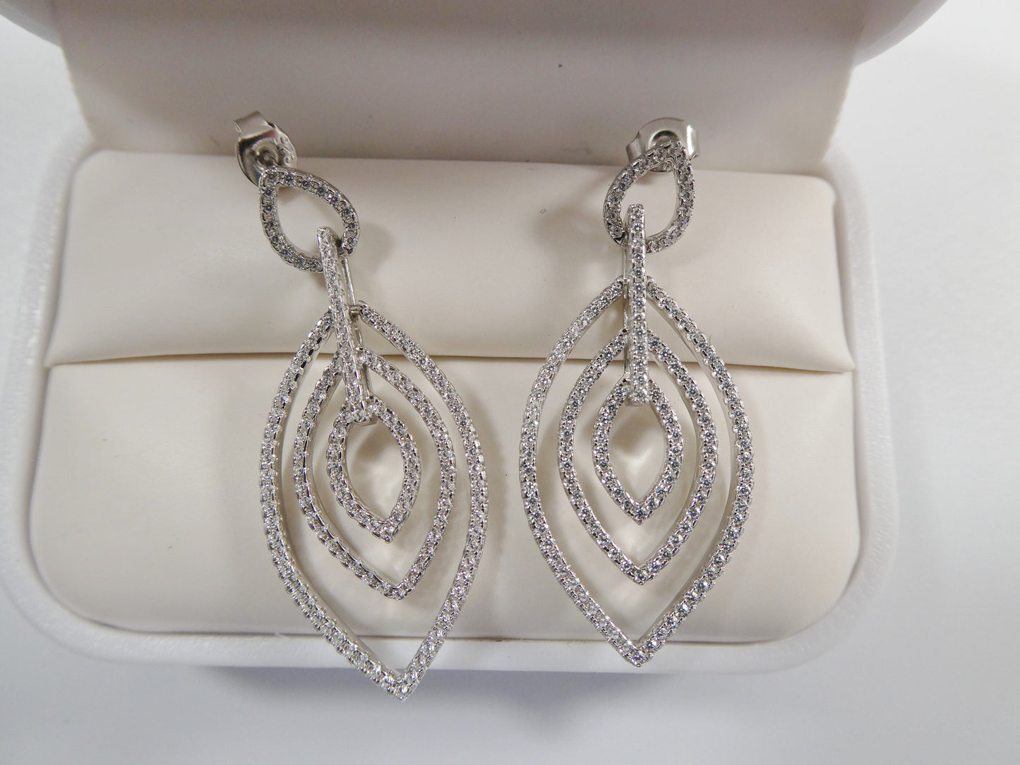 real 925 sterling silver micro pave setting 14k white gold color finish drop earrings