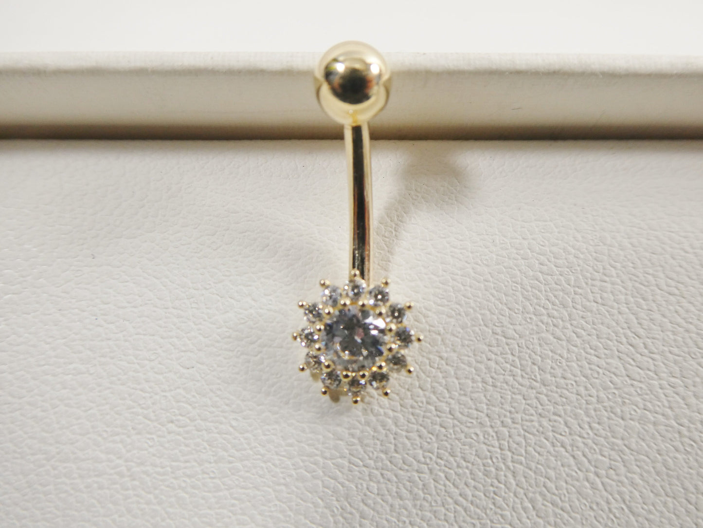 14k real solid yellow gold flower belly button ring piercing