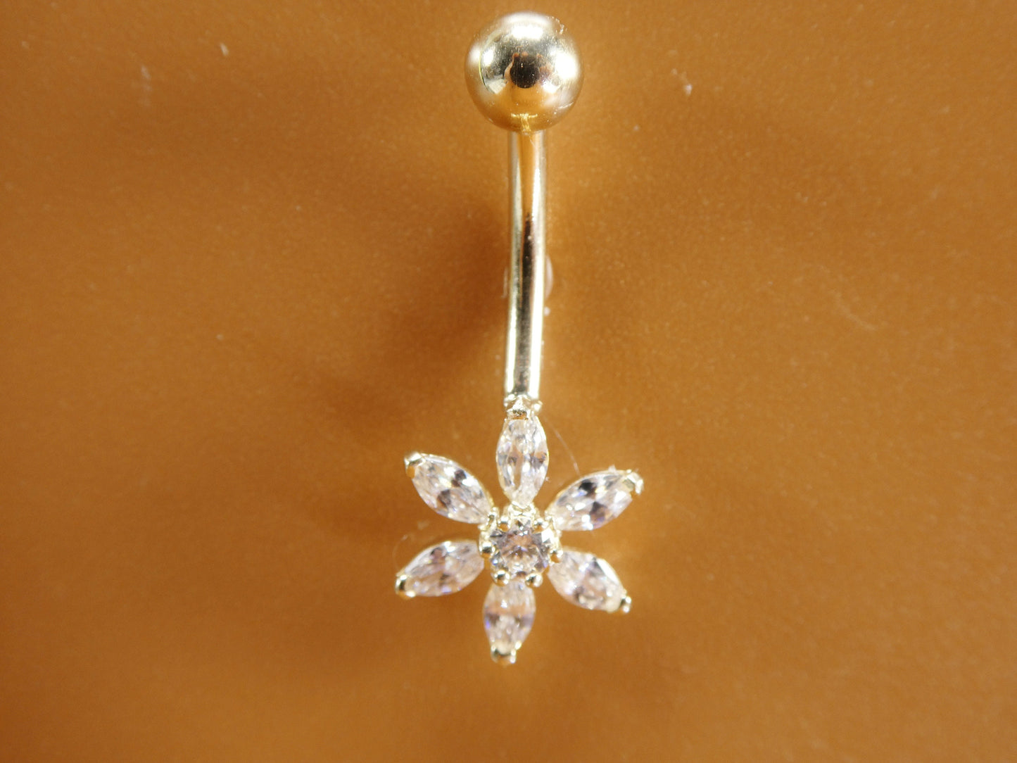 14k real solid yellow gold flower belly button ring piercing