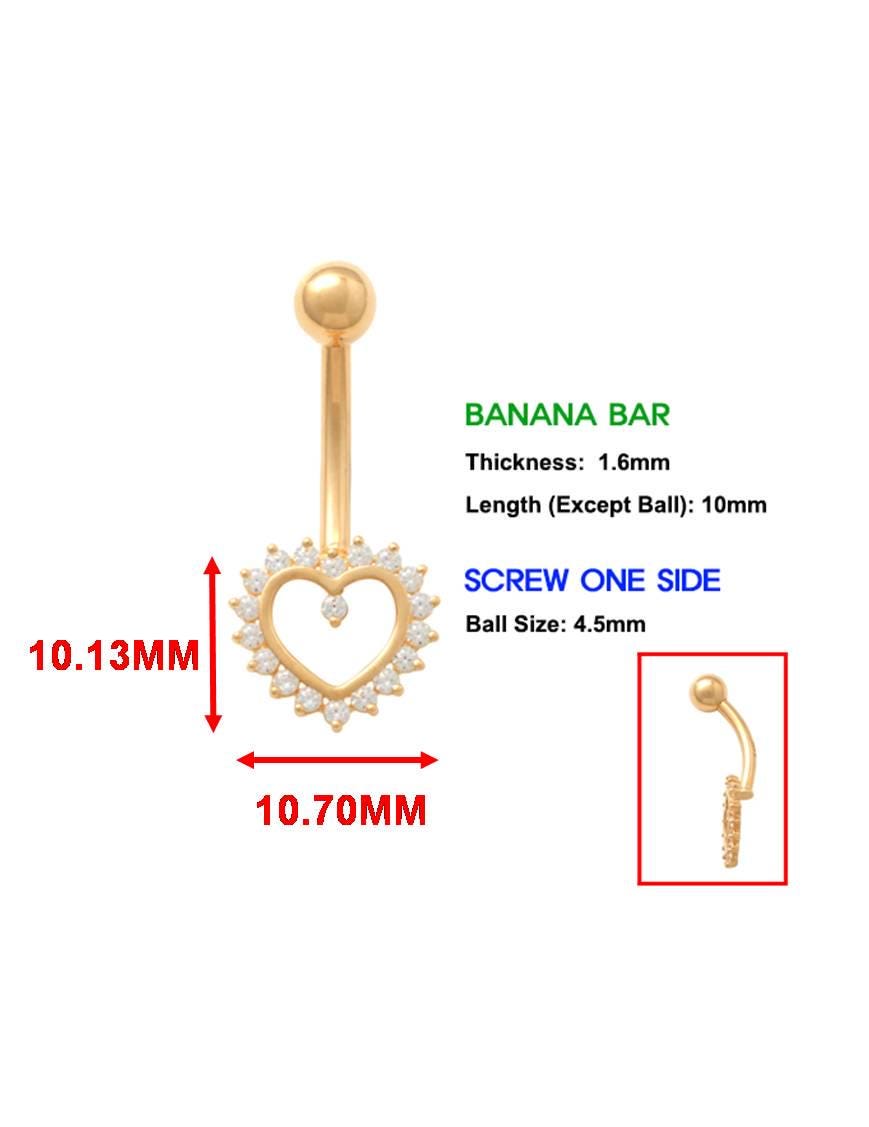 14k real solid yellow gold heart belly button ring piercing