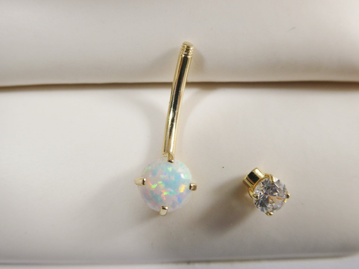 14k real solid yellow gold opal belly button ring piercing