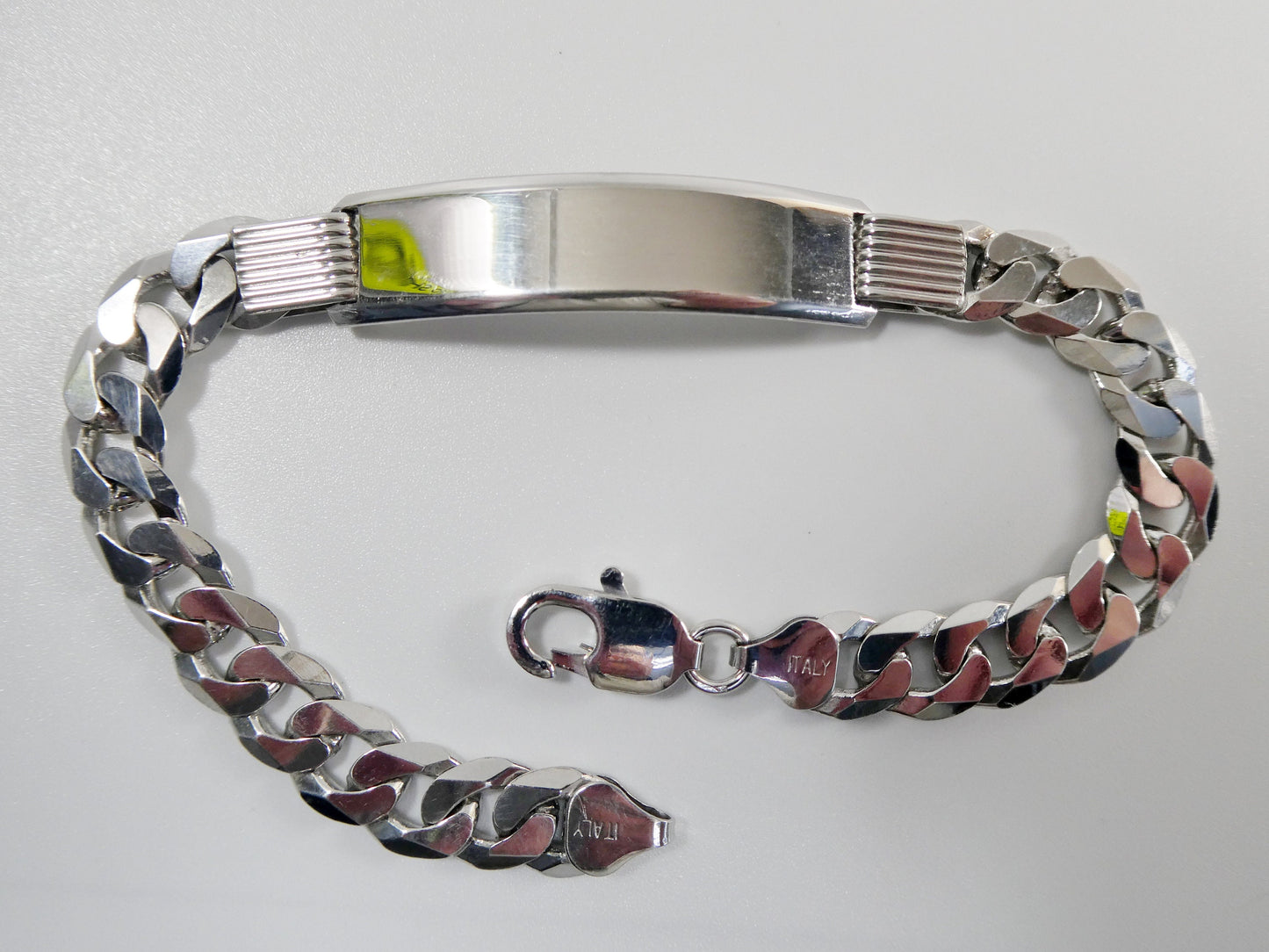 8.5 inch real 925 sterling silver solid curb men ID bracelet