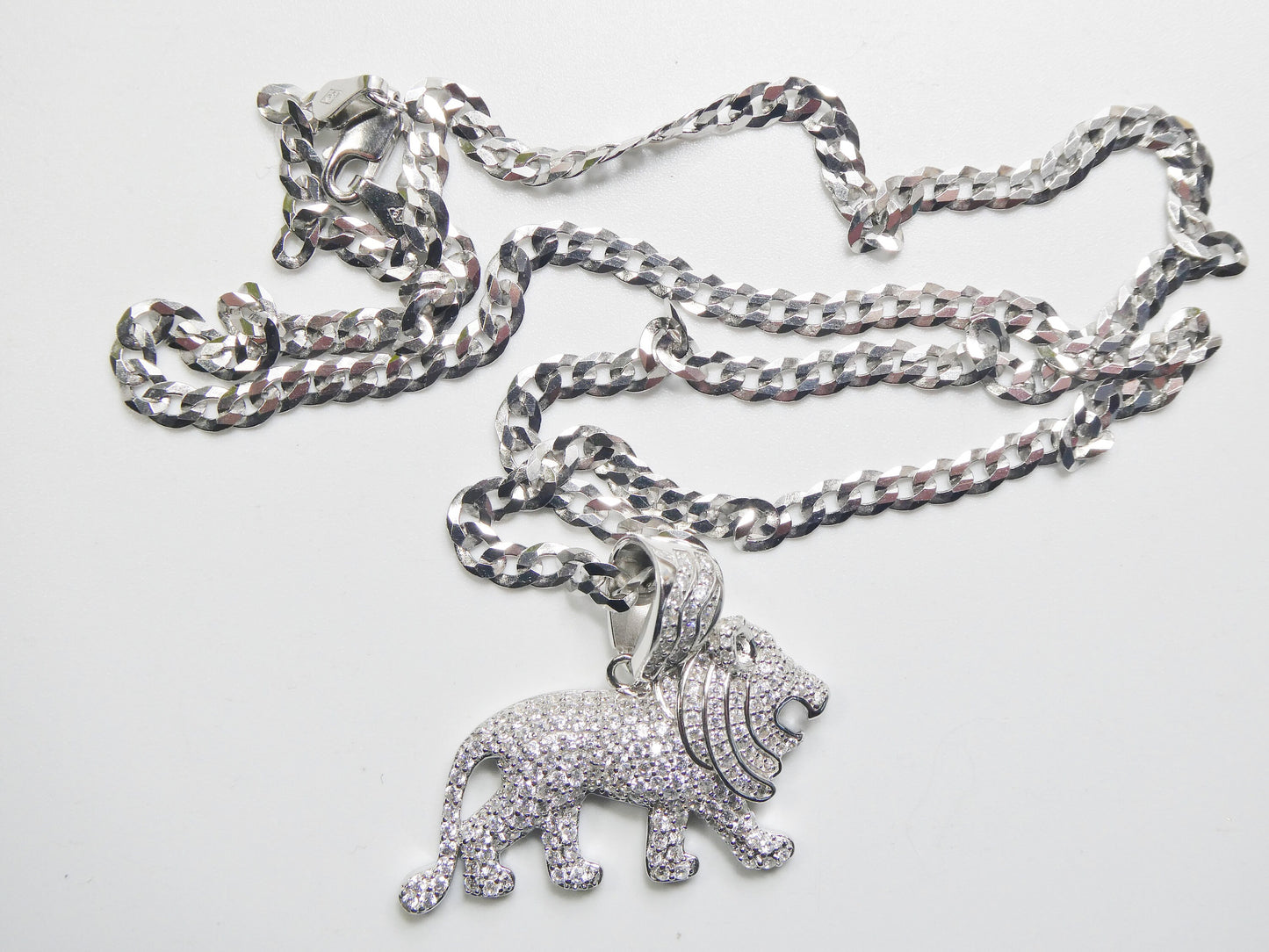 real 925 sterling silver full stone setting small lion chain and pendent