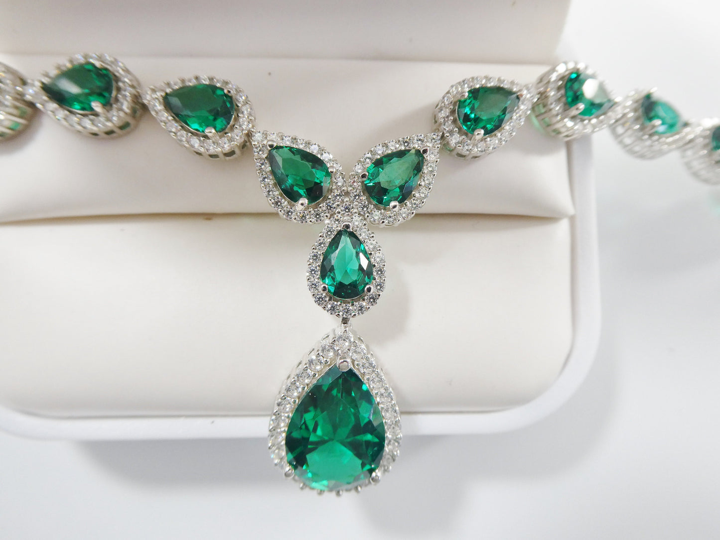 real 925 sterling silver teardrop emerald green women necklace