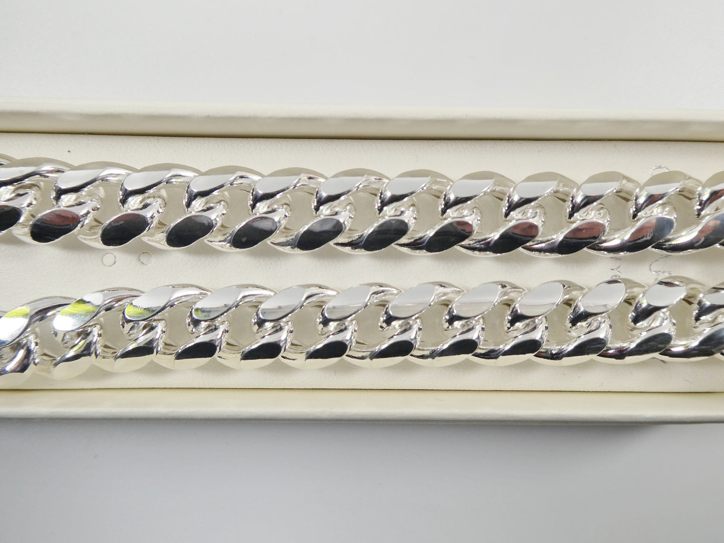 real 12mm 925 sterling silver Miami semi solid link chain box lock clasp