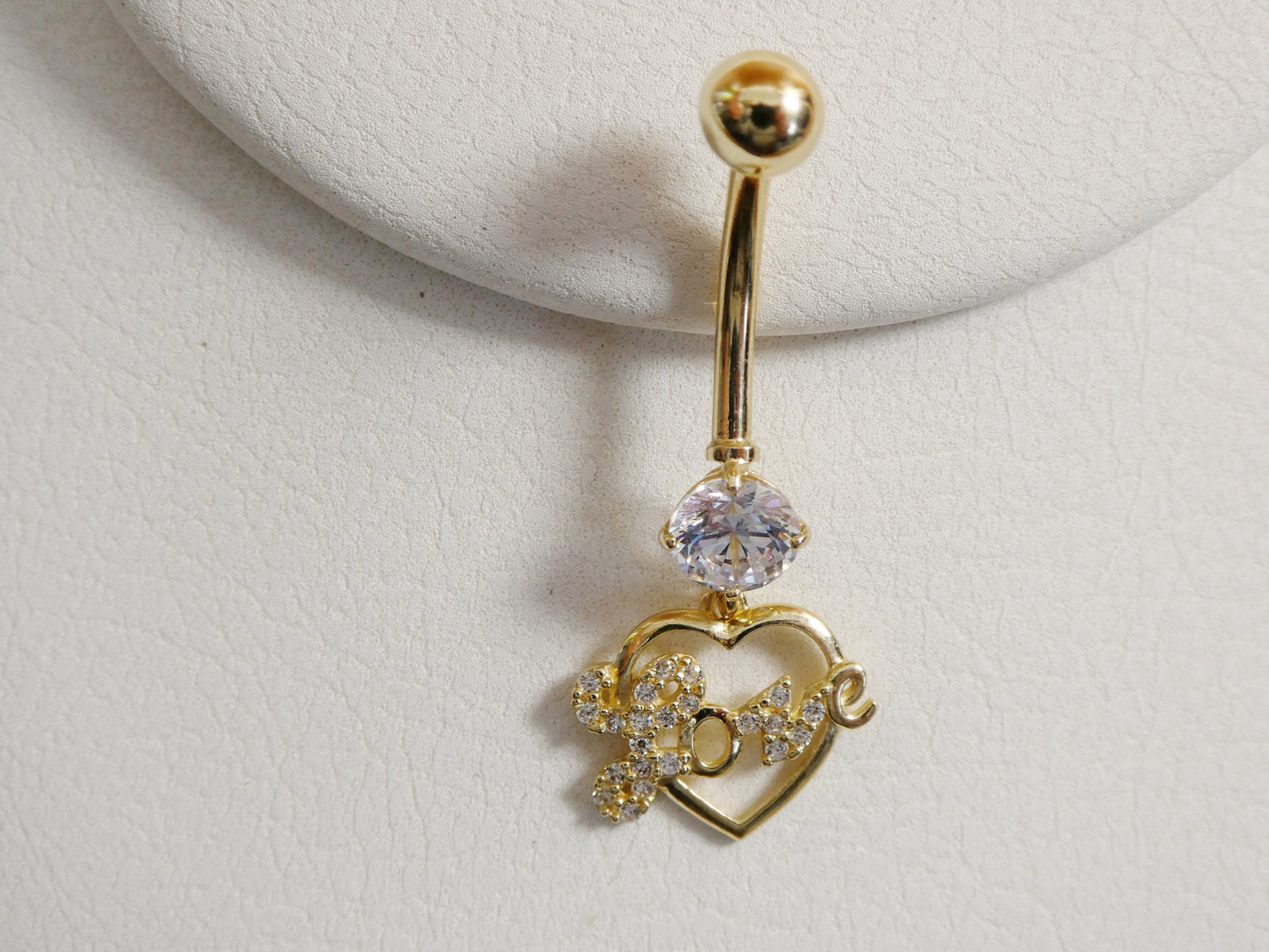 14k real solid yellow gold dangling love heart belly button ring piercing
