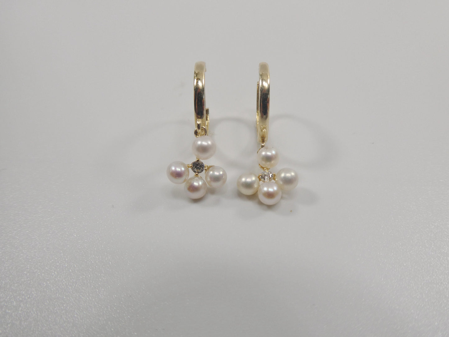 10k real yellow gold pearl dangle plain huggie earrings
