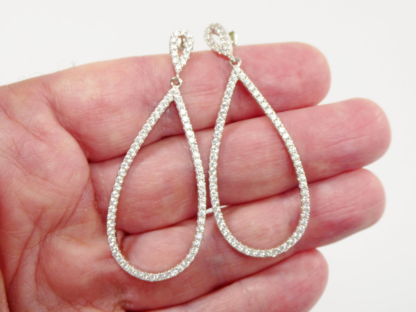 real 925 sterling silver micro pave setting 14k white gold color finish drop earring