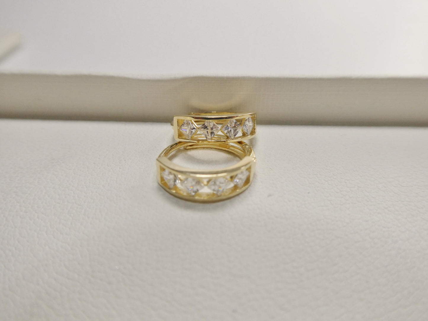 real 10k solid yellow gold designer square stone hoop huggie earrings