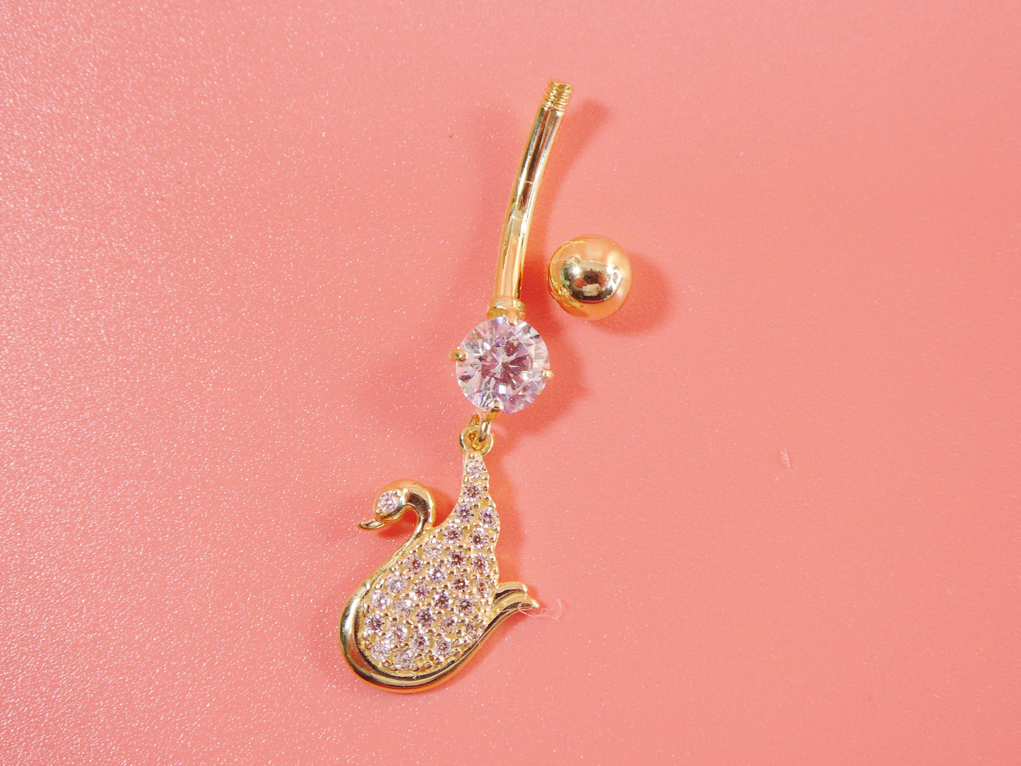 14k real solid yellow gold dangling duck belly button ring piercing