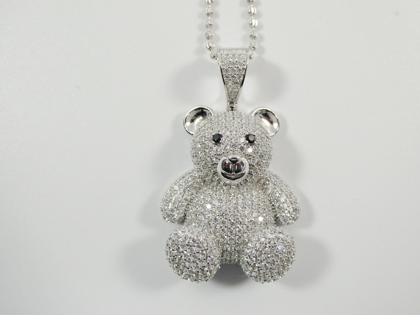 real 925 sterling silver teddy bear pendent and 2mm 20 inch moon cut chain