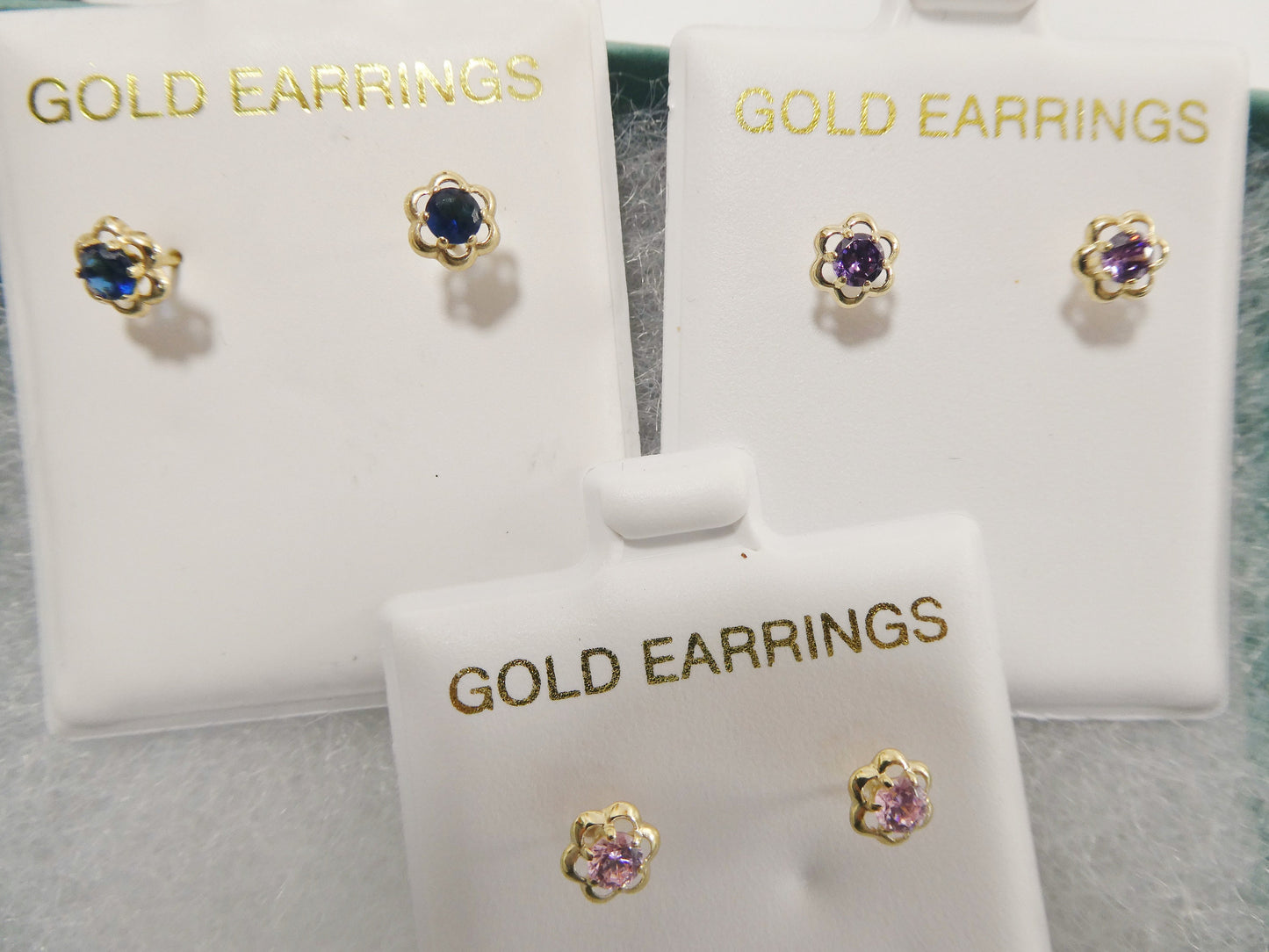 10k real solid yellow gold birthstone screw back children earrings flower shape