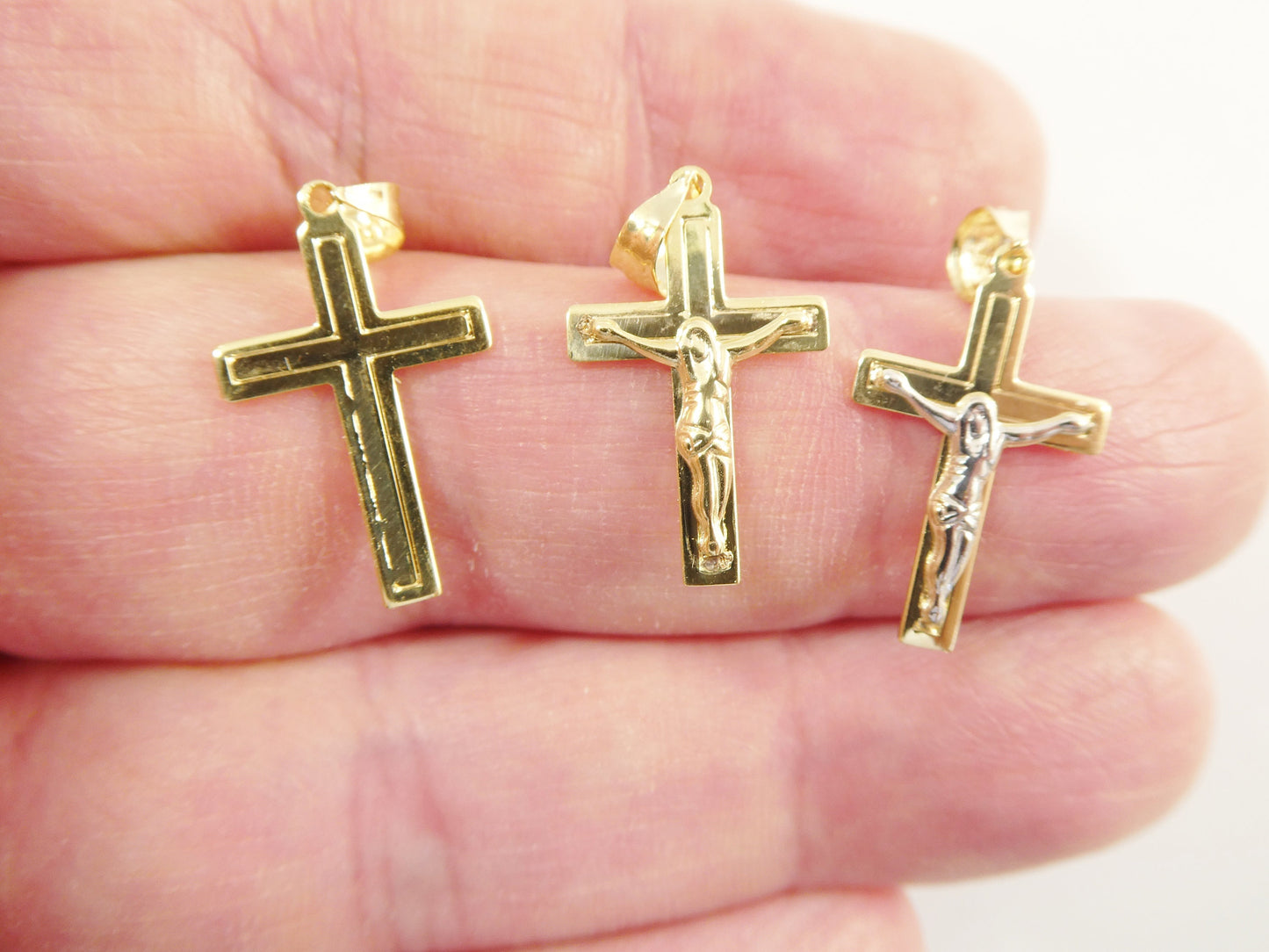 14k real solid yellow gold small cross crucifix pendent