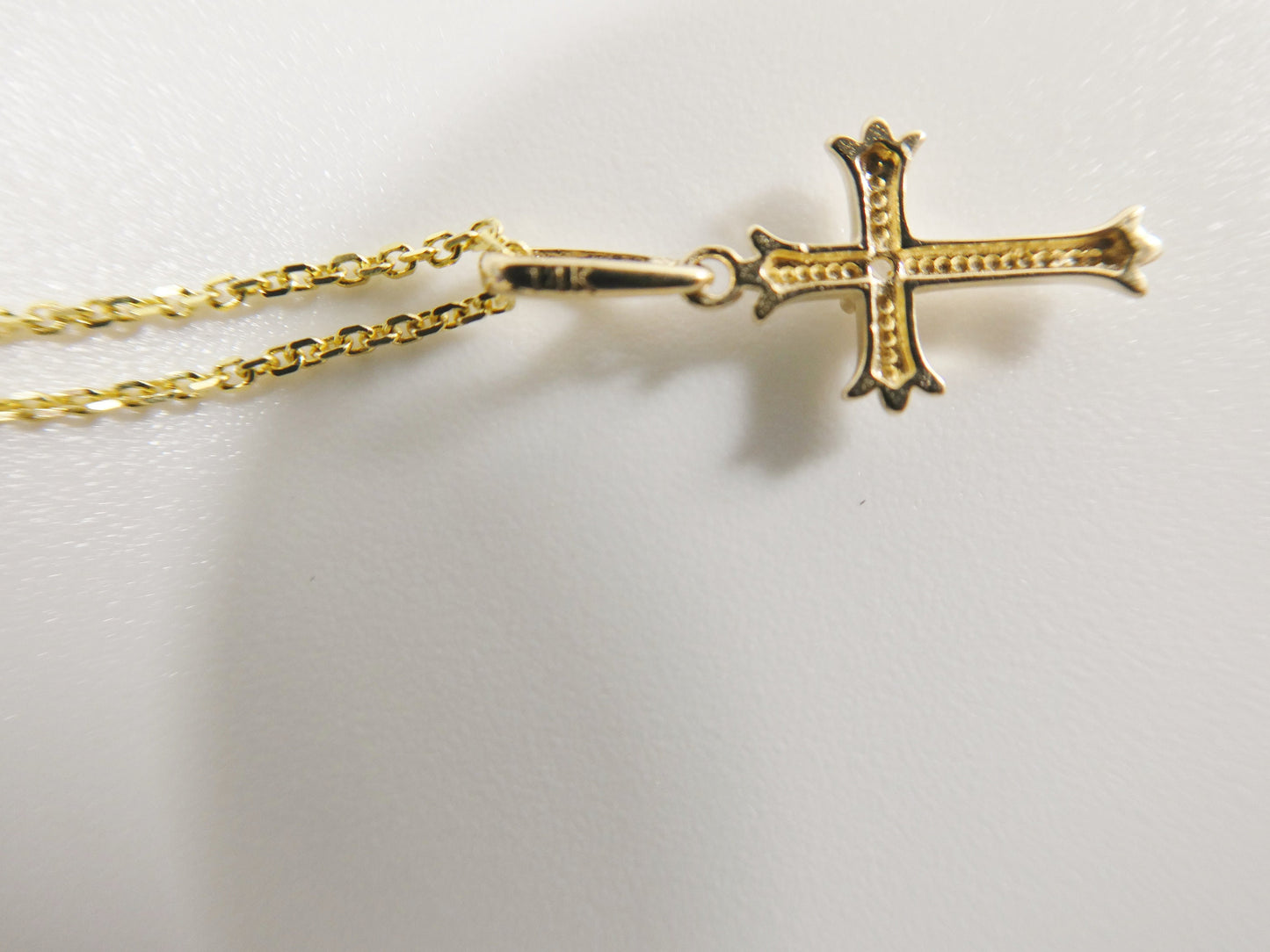 14k real solid yellow gold cross pendent and cable necklace