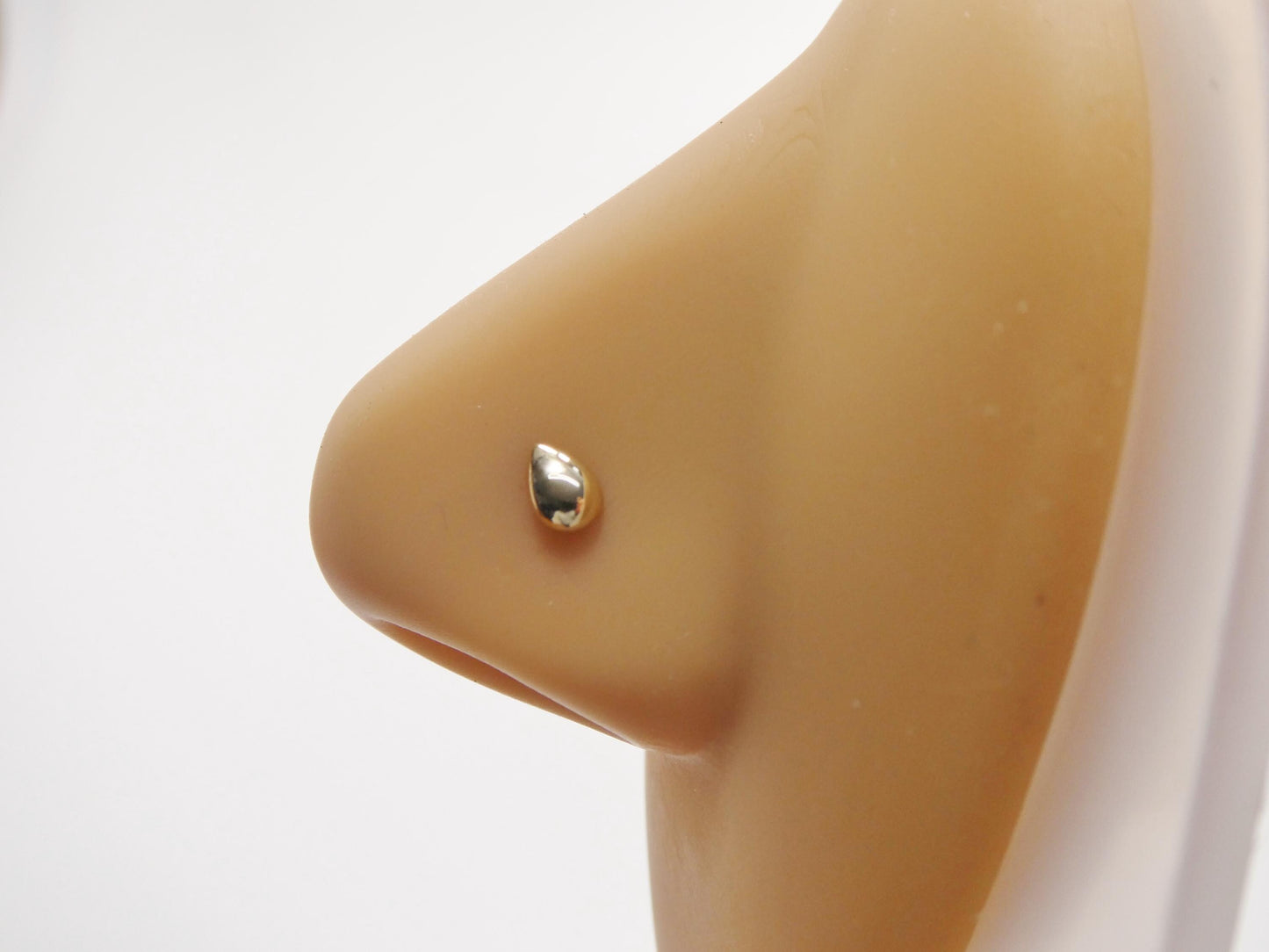 14k real solid yellow gold teardrop stud nose ring