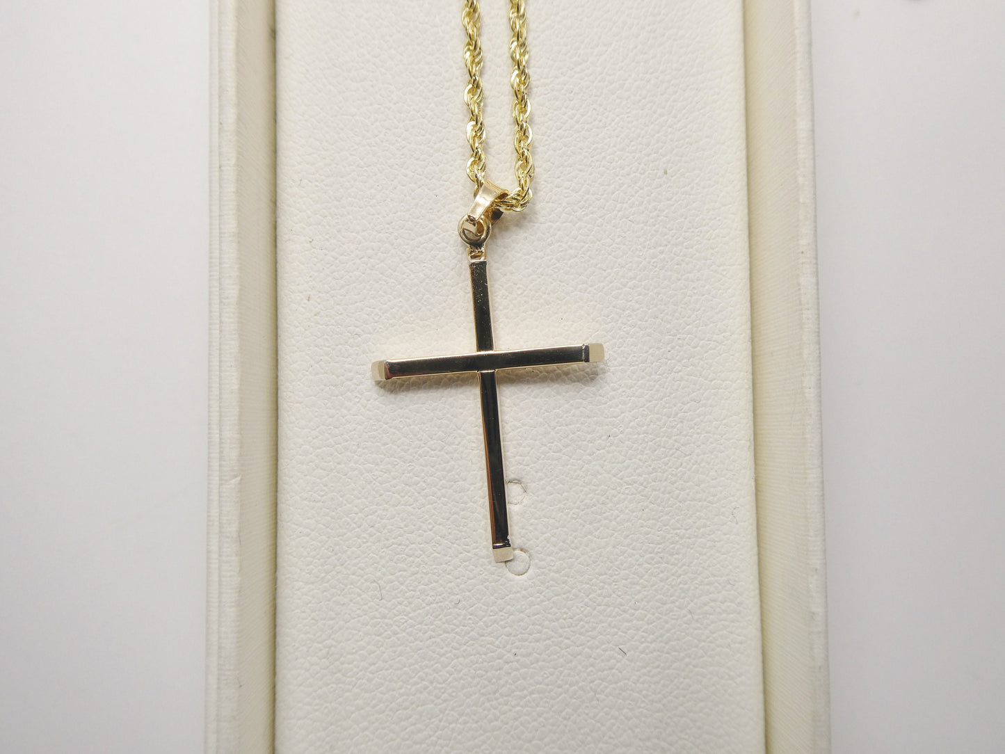 14k real solid yellow gold super polish cross pendent and robe necklace