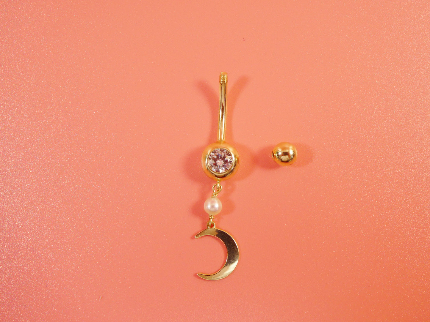 14k real solid yellow gold dangling moon belly button ring piercing