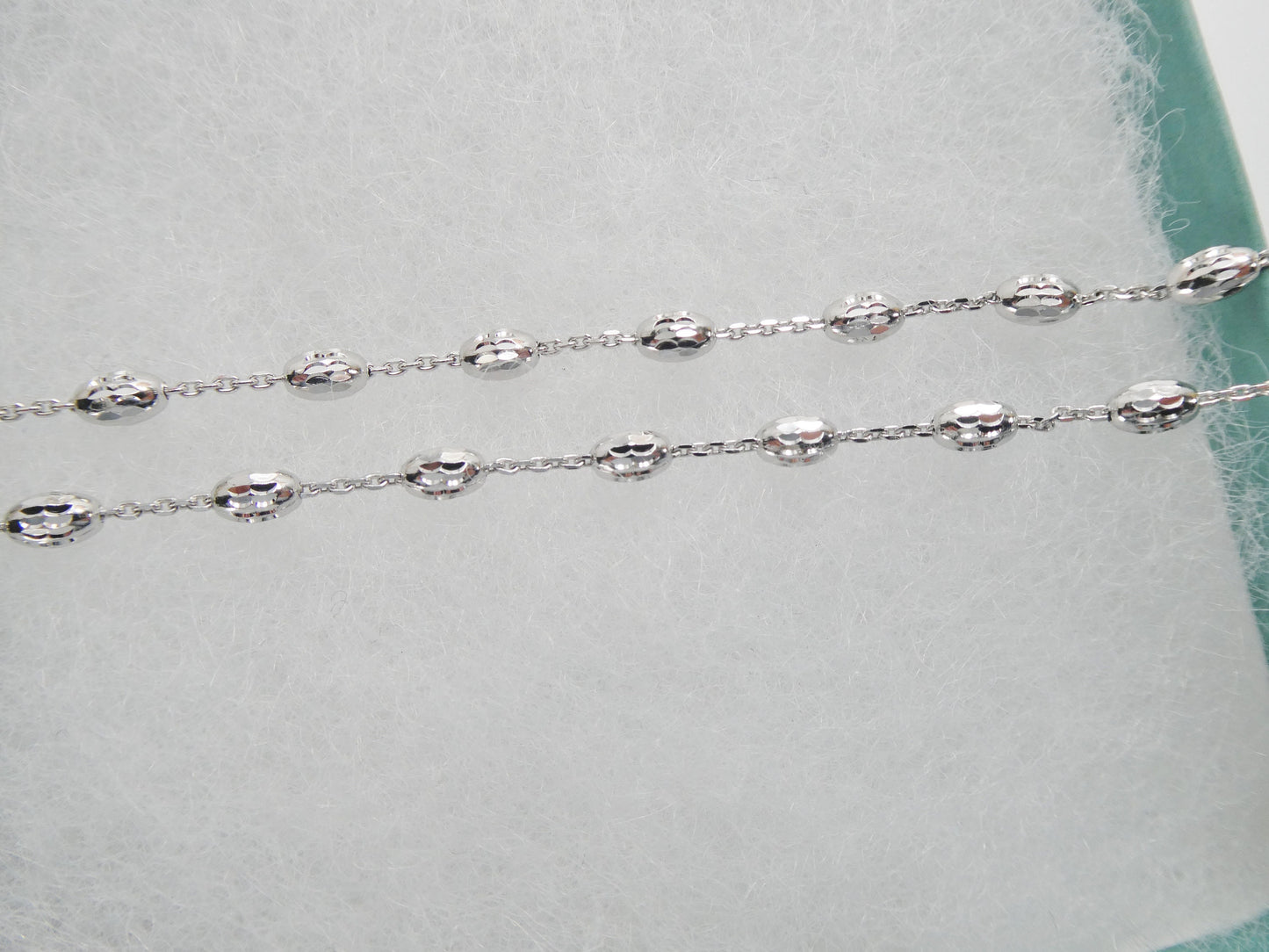 Real 925 sterling silver 10 inch cable chain bead anklet 14k white gold finish