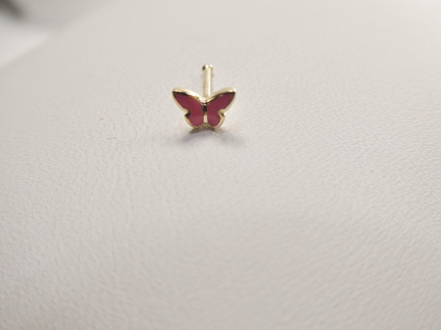 14k real solid yellow gold tiny pink butterfly stud nose ring