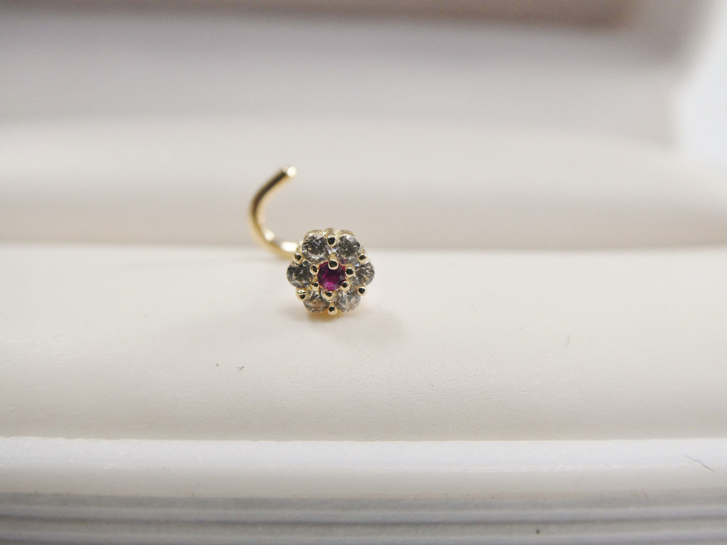 14k real solid yellow gold twist small flower nose stud ring