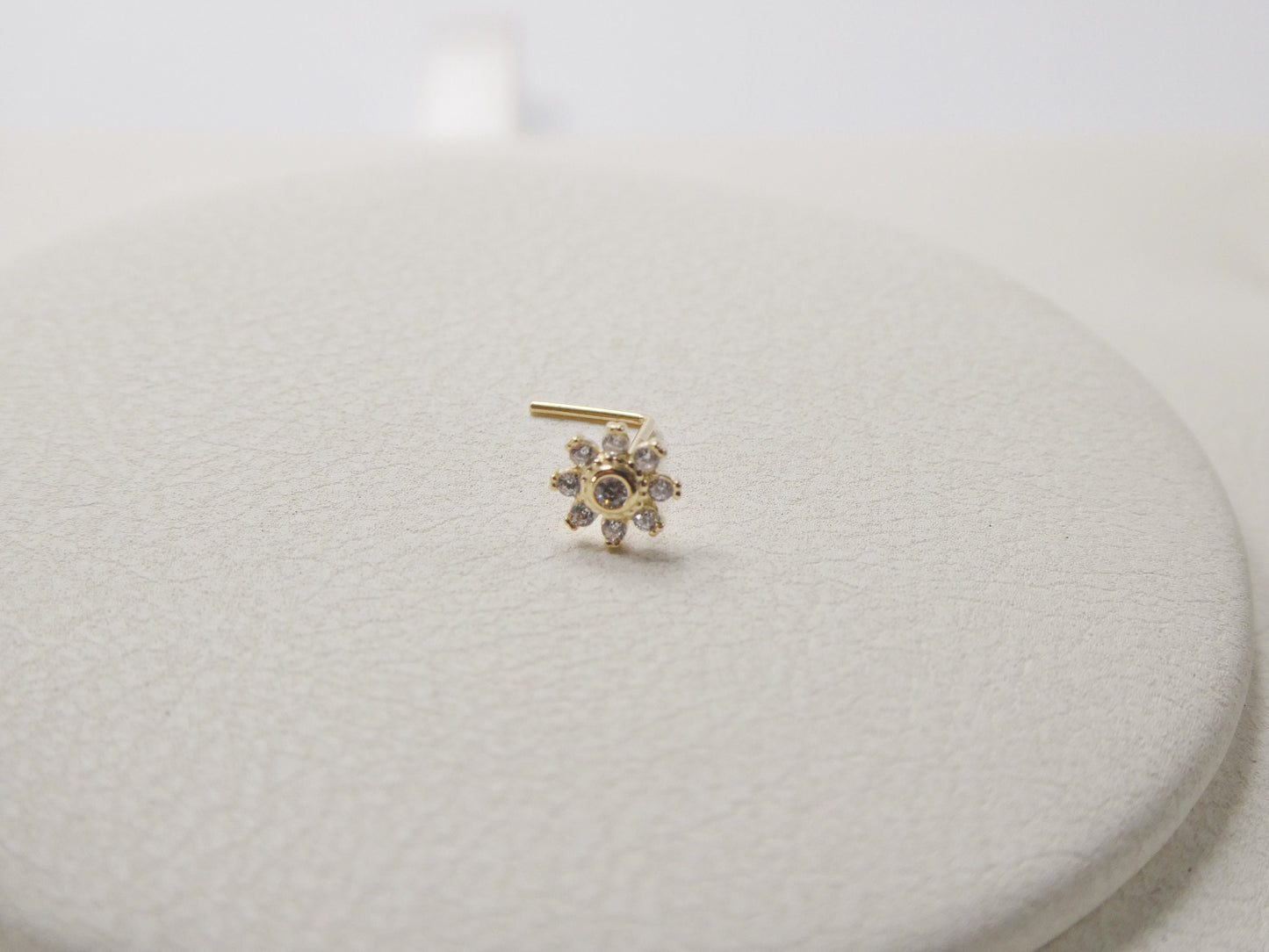 14k real solid yellow gold L SHAPE flower stud nose ring