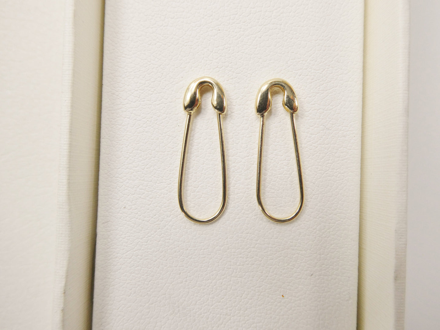 real 10k solid yellow gold safety pin dangle drop earrings