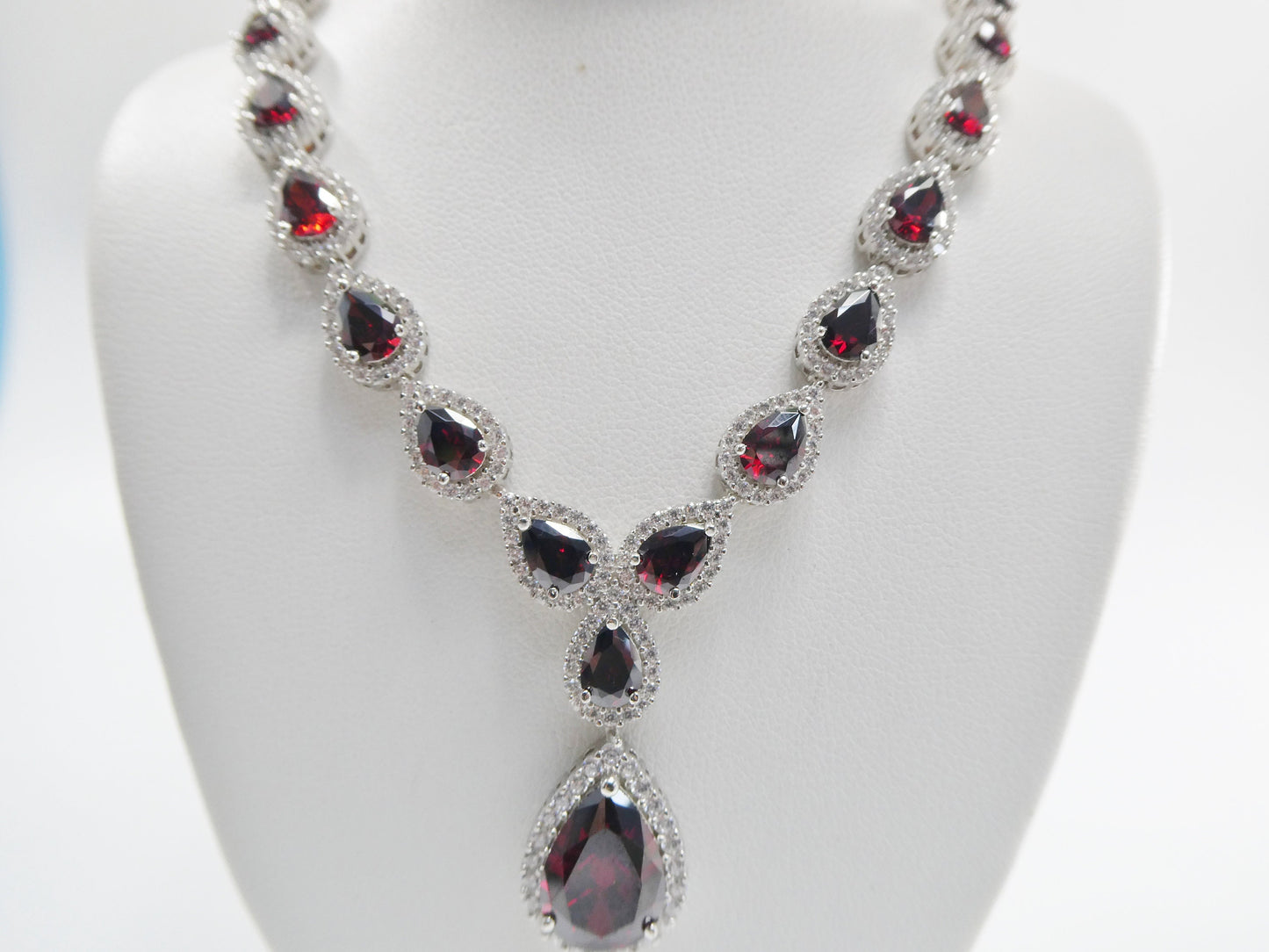 real 925 sterling silver teardrop red garnet women necklace
