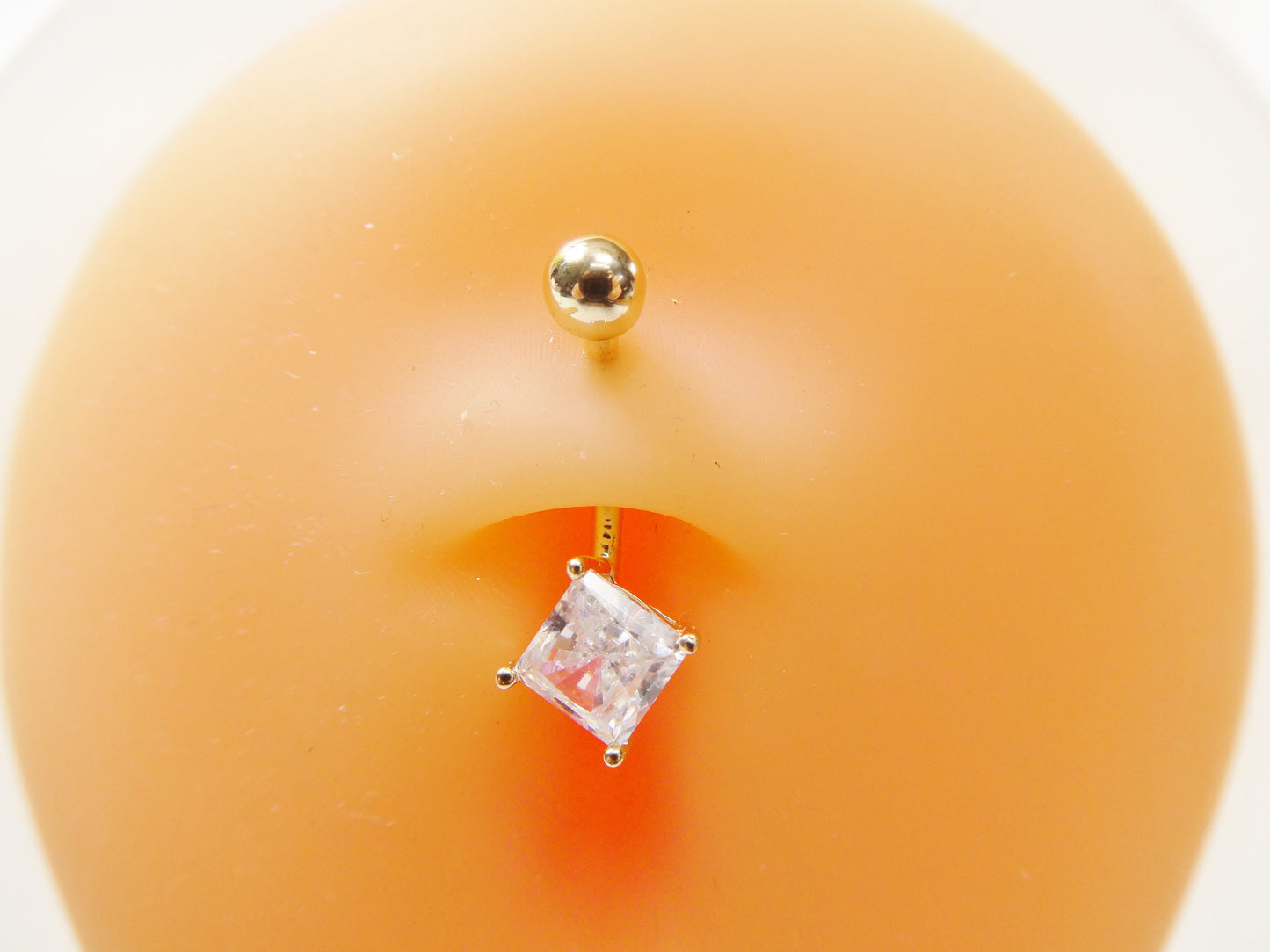 14k real solid yellow gold square stone belly button ring piercing