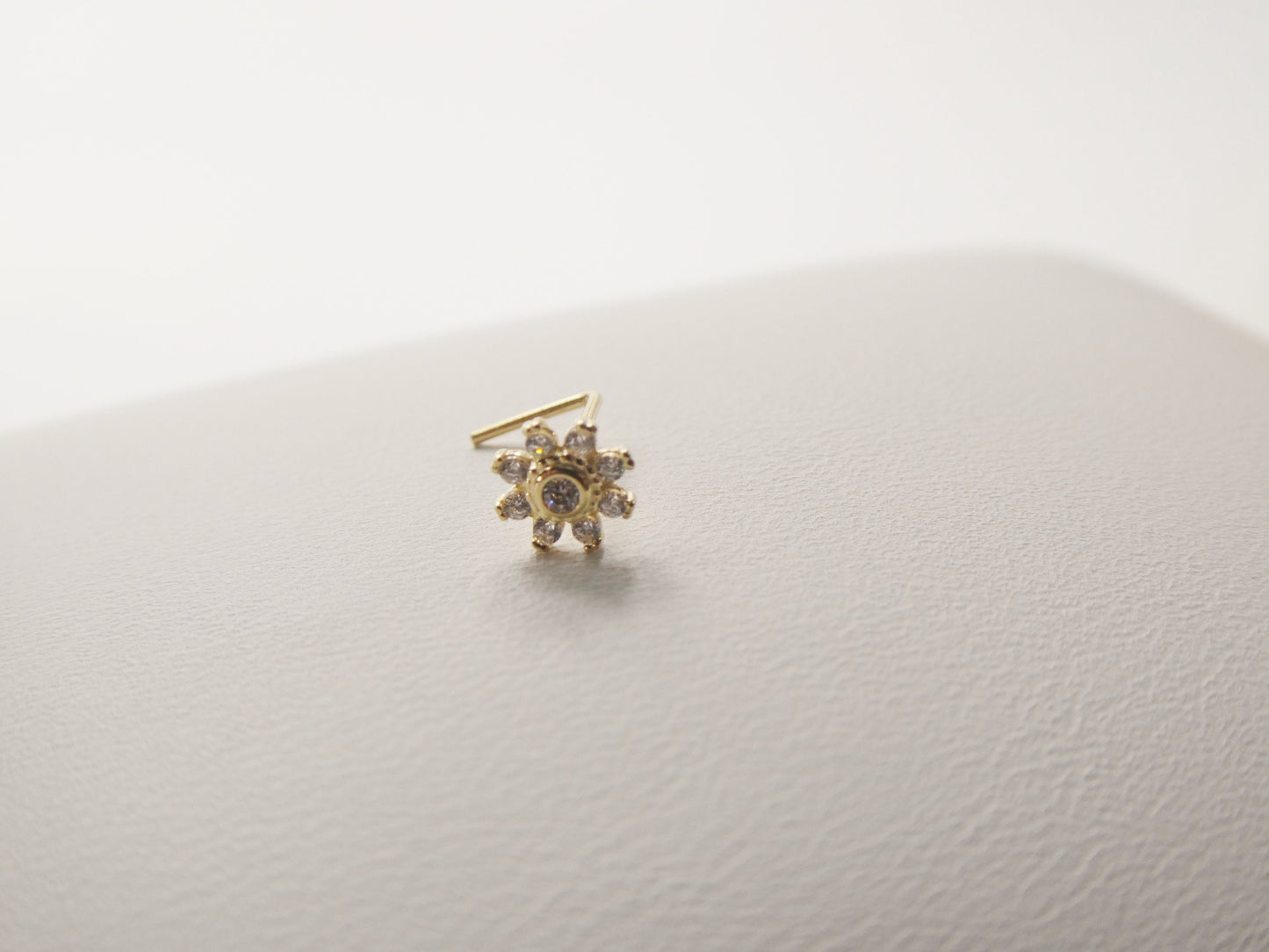 14k real solid yellow gold L SHAPE flower stud nose ring