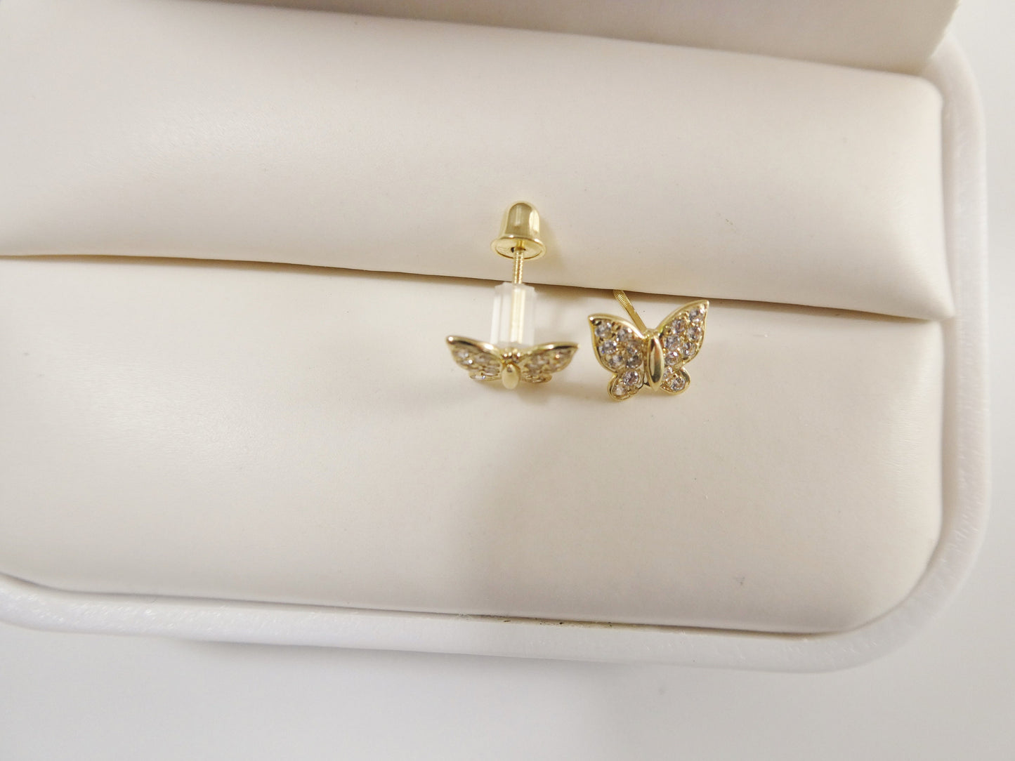 10k real solid gold kids butterfly screw post earrings