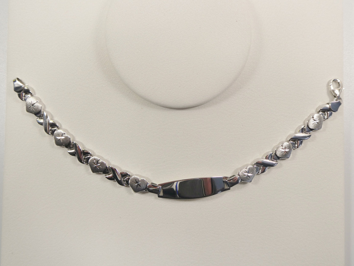 real 925 sterling silver stampato ID bracelet xo xo x heart 14k white gold finish