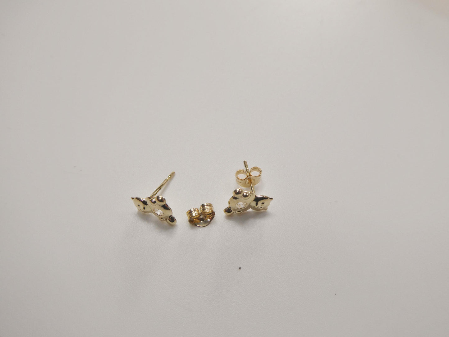 10k real solid gold teddy bear push back earrings