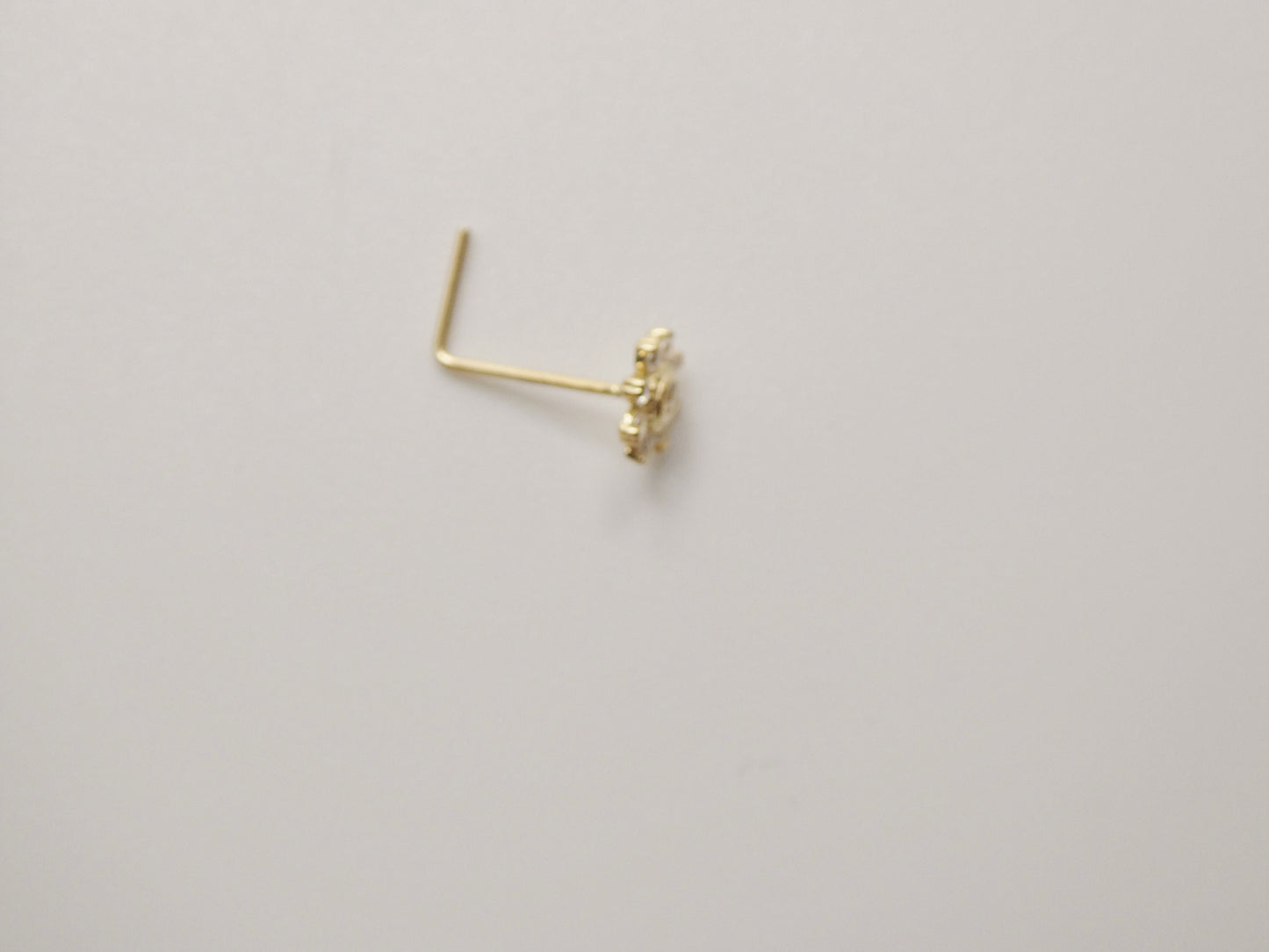 14k real solid yellow gold L SHAPE flower stud nose ring