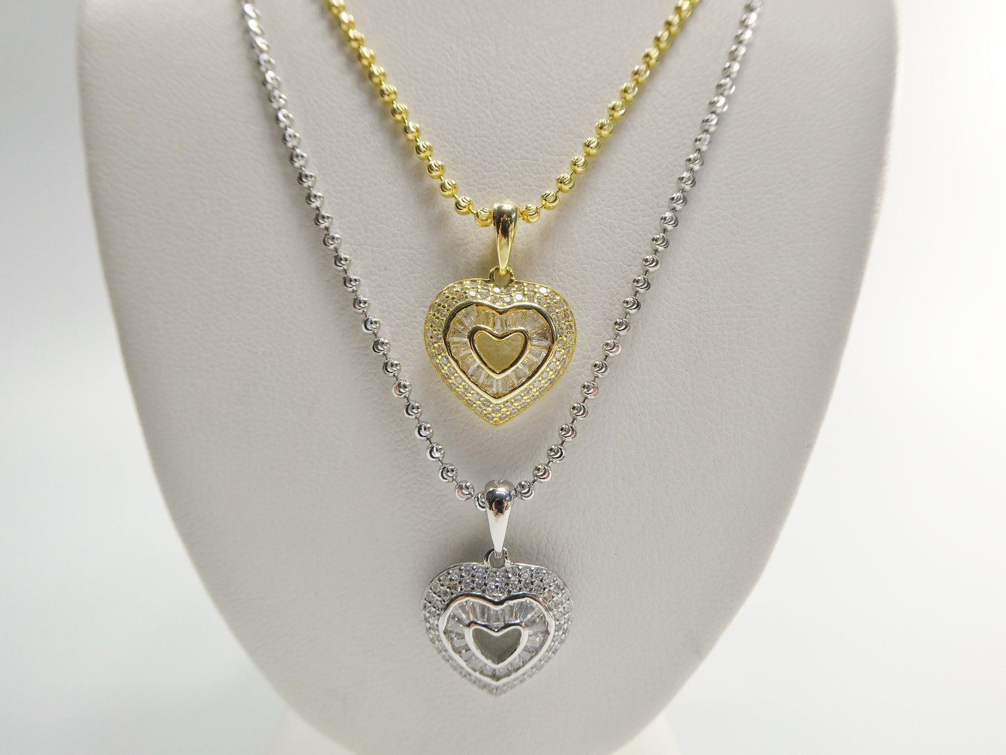 real 925 sterling silver 14k yellow / silver color moon cut chain and baguette setting heart