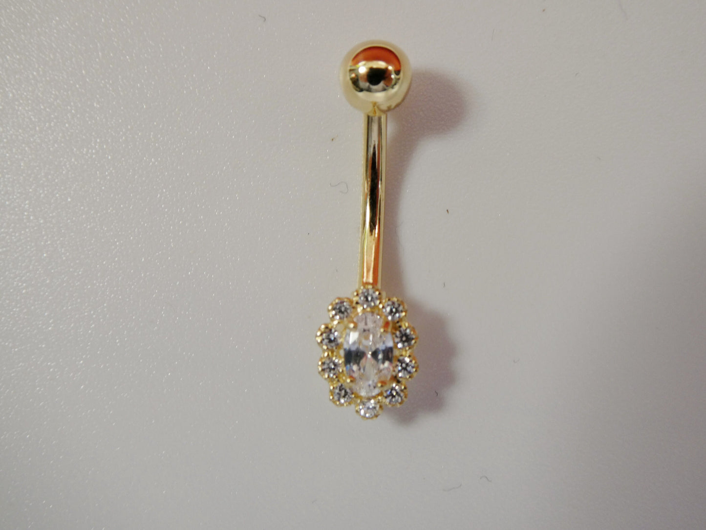 14k real solid yellow gold oval color stone center belly button ring piercing
