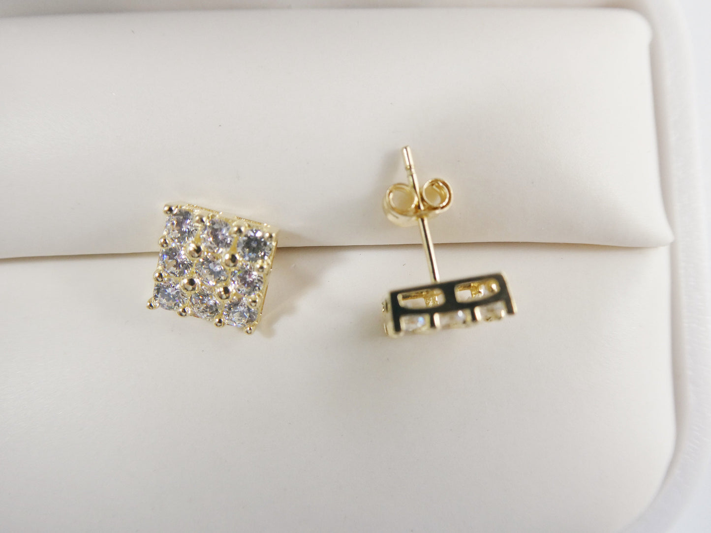 real 10k solid yellow gold square push post stud earring