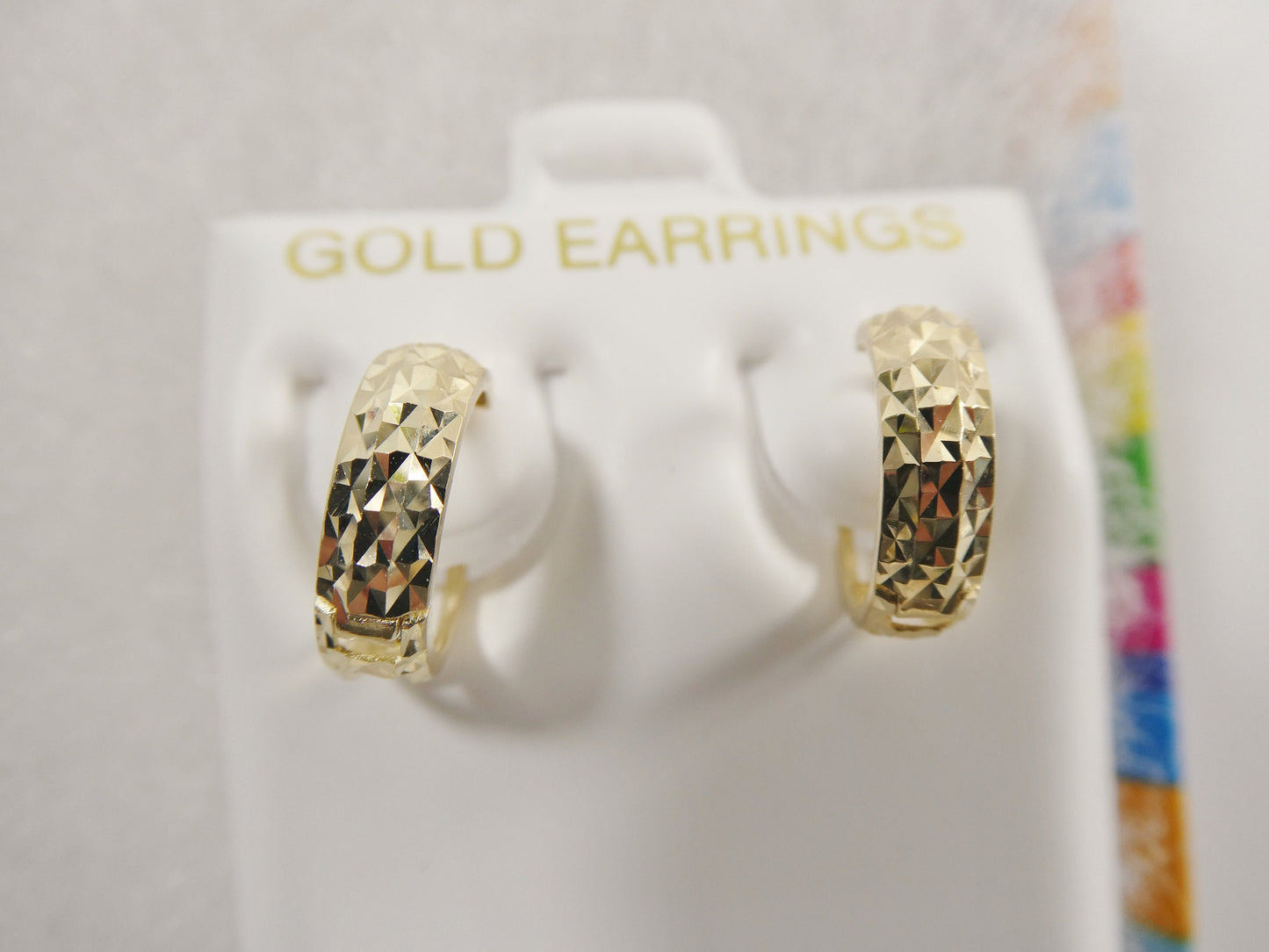 real 10k solid yellow gold diamond cut 13m hoop huggie earrings