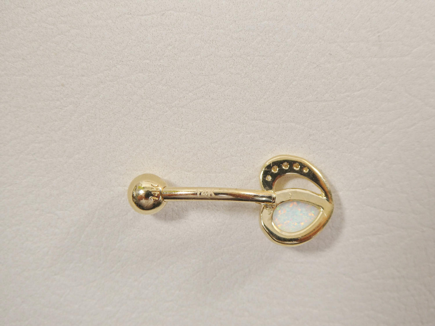 14k real solid yellow gold heart shape opal belly button ring piercing