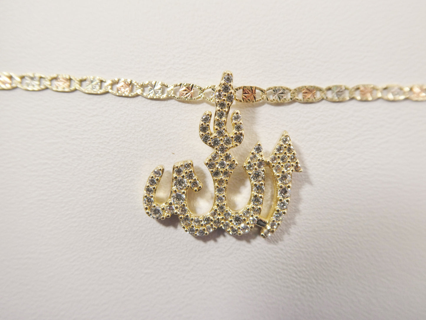 10k real solid yellow gold small ALLAH Muslim pendent and 16 inch Valentino necklace