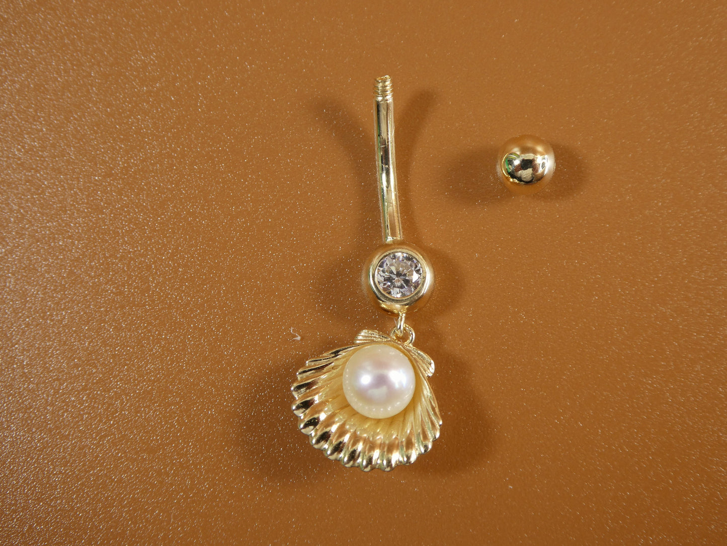 14k real solid yellow gold freshwater pearl shell belly button ring piercing