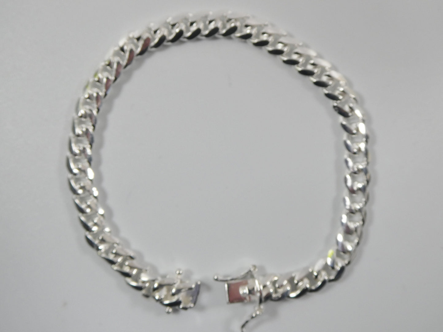 7mm real Miami link solid 925 sterling silver men bracelet safety box lock