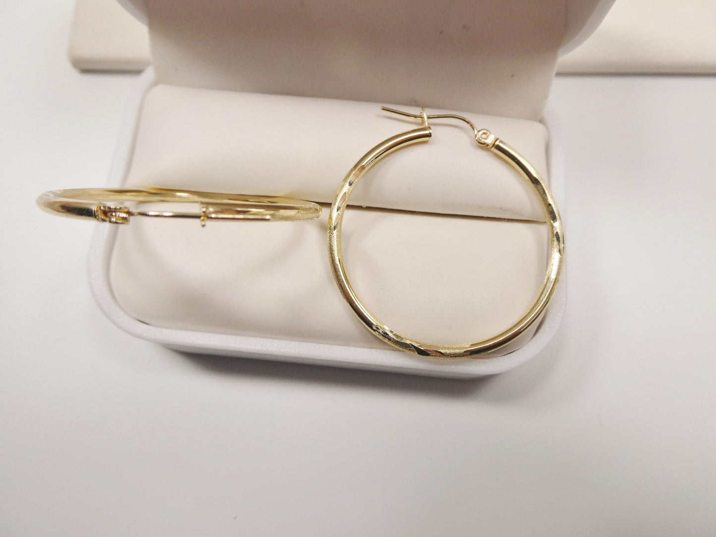 10k real solid yellow gold diamond cut hoop earrings